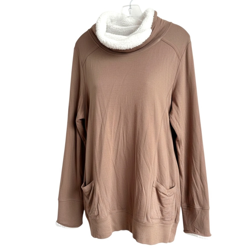 Soft Surroundings Forrester Sherpa Lined Cowl Neck Tunic‎ 1X Taupe Pockets Cozy